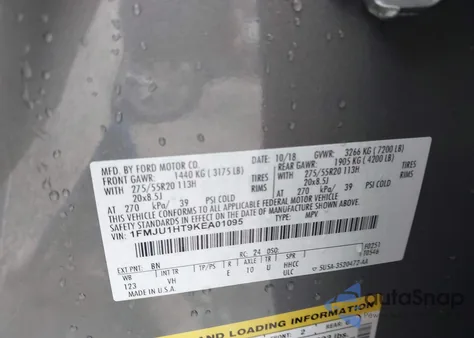 2019 Ford Expedition Xlt z USA, uszkodzony, nr VIN 1FMJU1HT9KEA01095